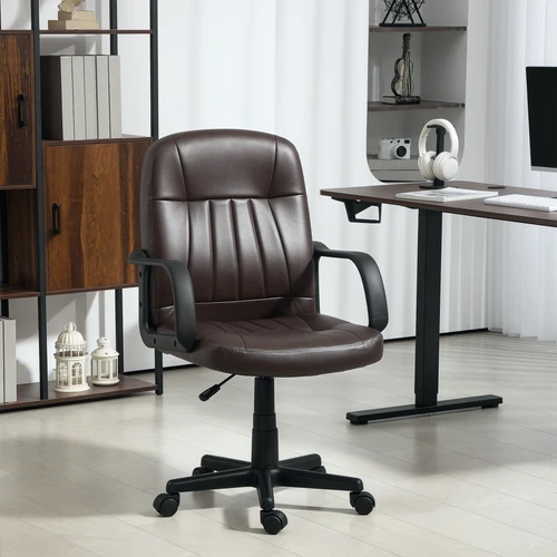 HOMCOM PU Leather Office Chair Swivel Home Computer Desk Chair, Dark Brown - Office Chair