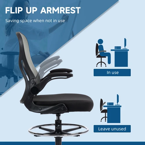 Vinsetto Draughtsman Chair Tall Office Chair w/ Adjustable Footrest, Dark Grey by Vinsetto