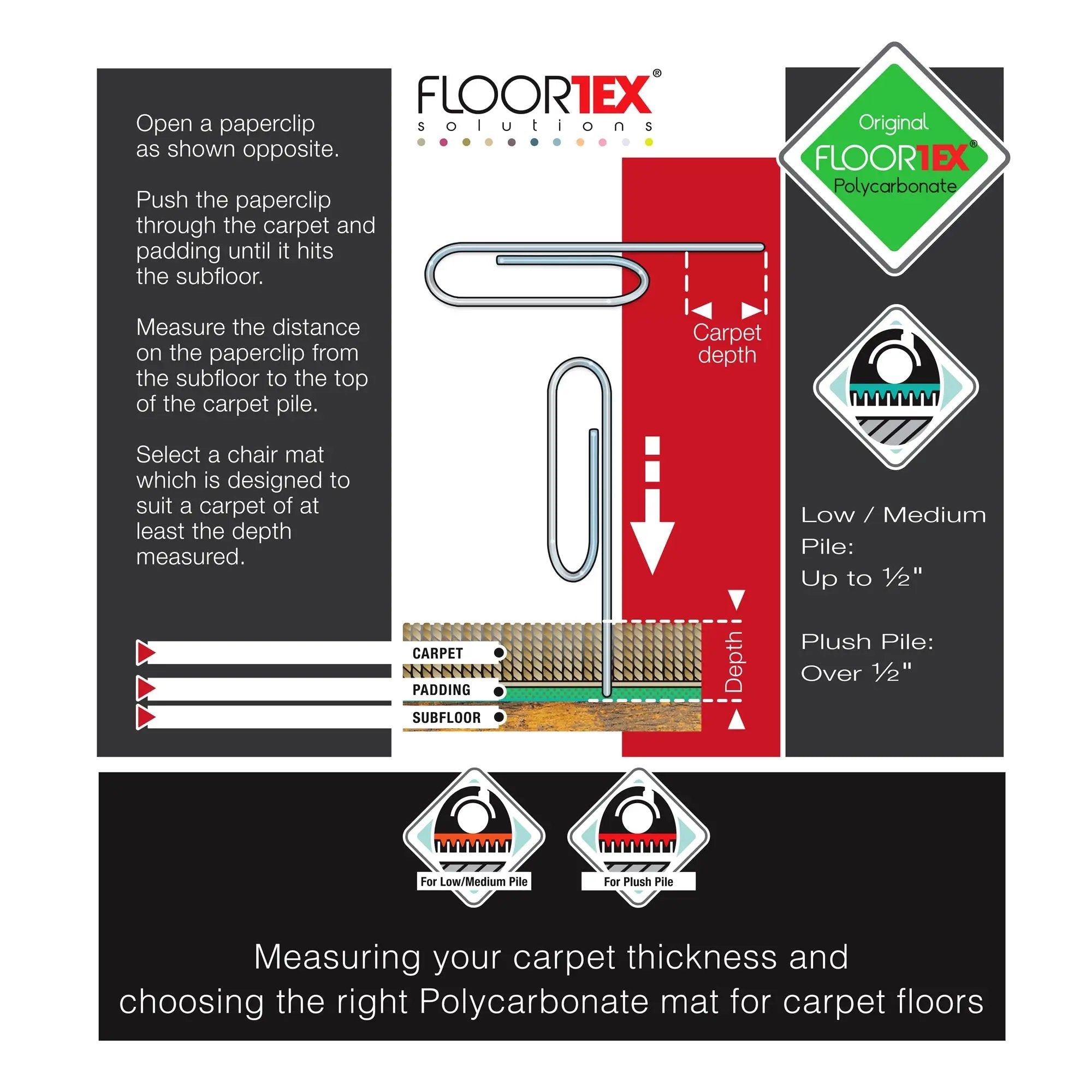 Floortex® Ultimat® Polycarbonate Lipped Chair Mat for Carpets up to 12mm - 89 x 119cm - Rug