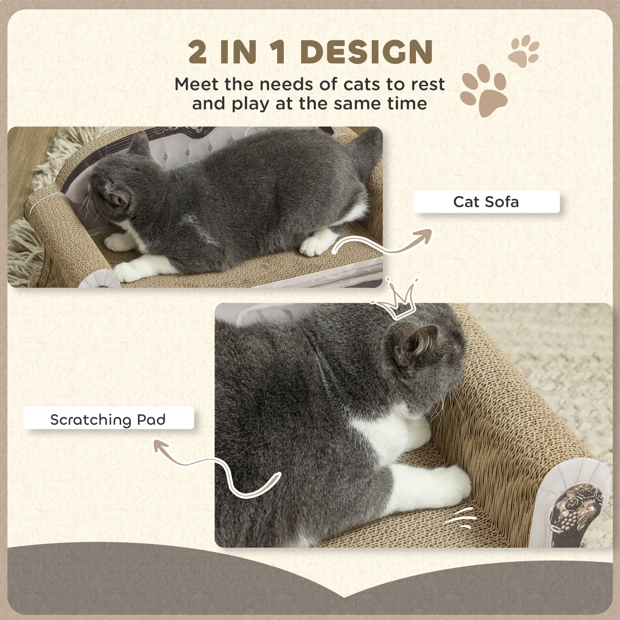 PawHut PawHut Cat Scratching Board with Organic Catnip for Indoor Cats, Brown - Cat Beds