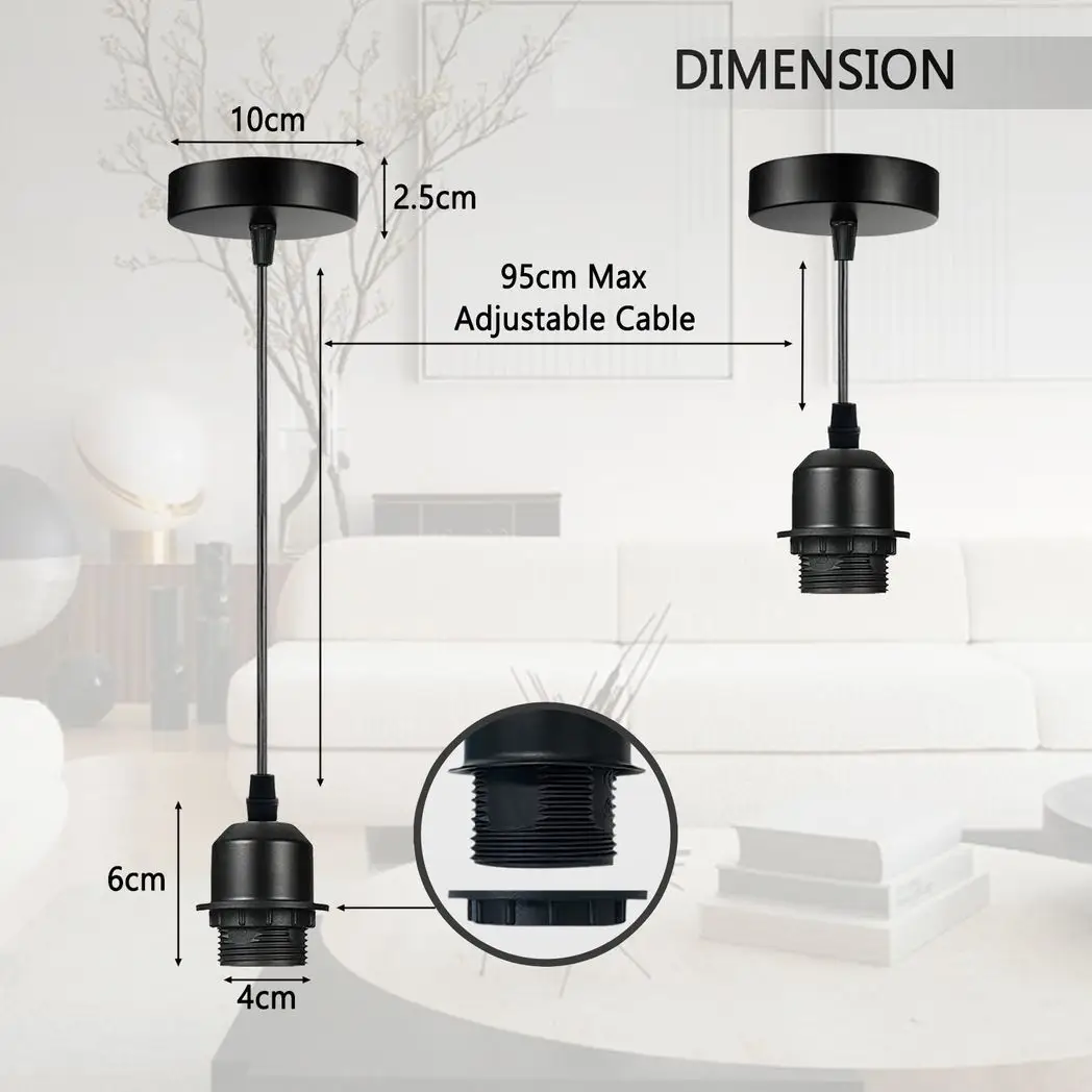 LEDSONE 2 Pack Industrial Grey Pendant Light Fitting, Lampshade Holder Fitting Set With PVC Cable. - Pendant Lights