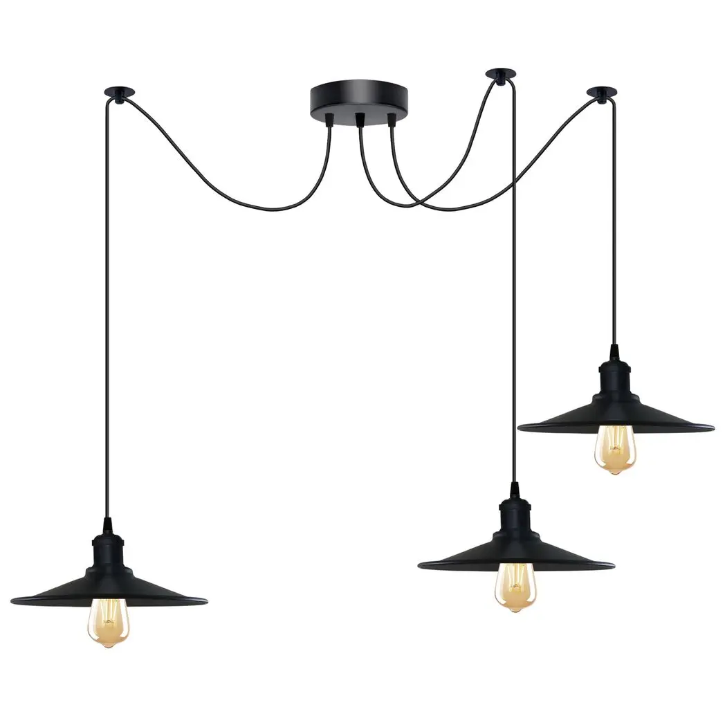 Un-branded Black Vintage 3 Head Cone shaped shade Ceiling Pendant Light Fitting with Adjustable Cord Hanging Light Fixture - Pendant Lights