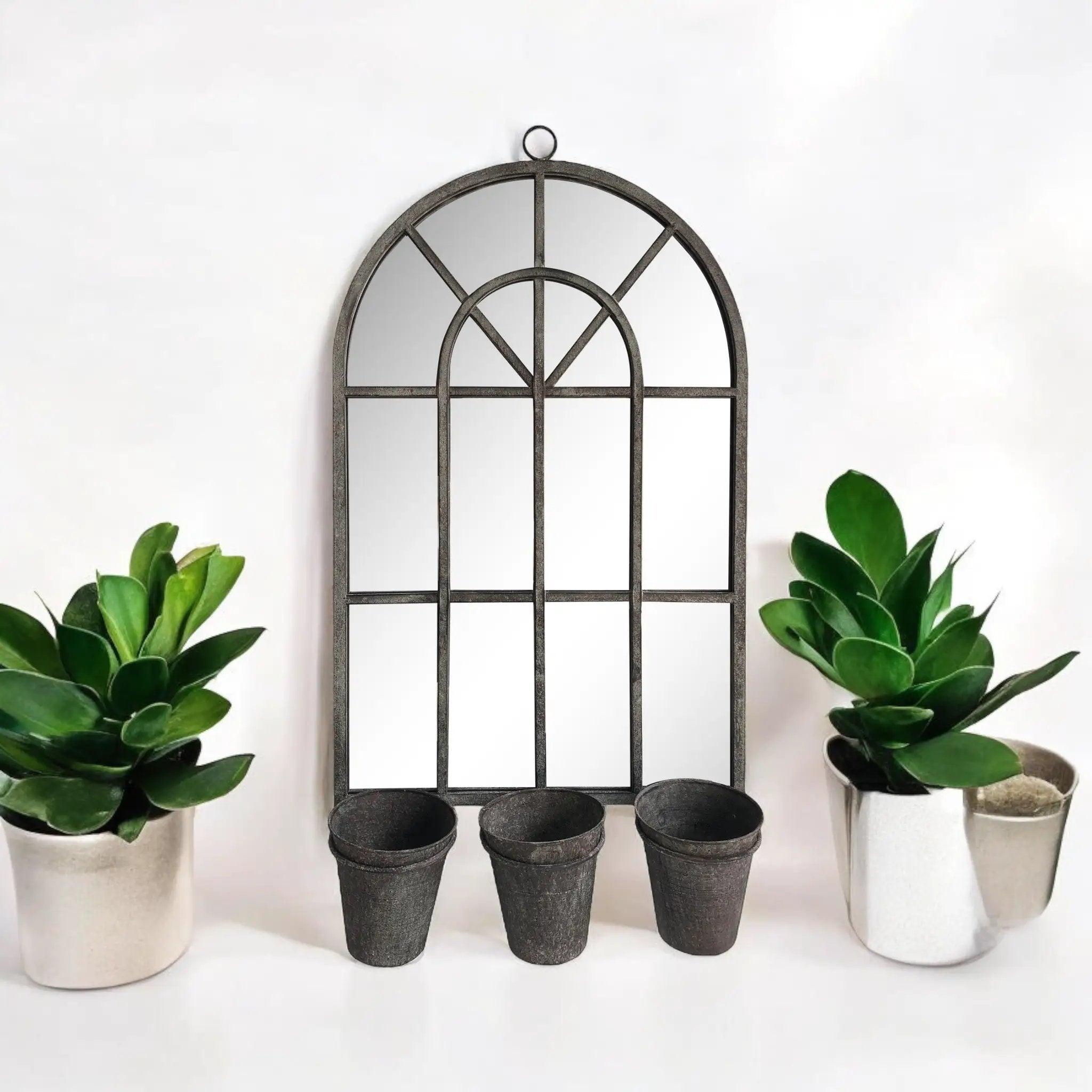 MSL 78CM RUSTY WALL MIRROR WITH TRIPLE PLANTER - Planters