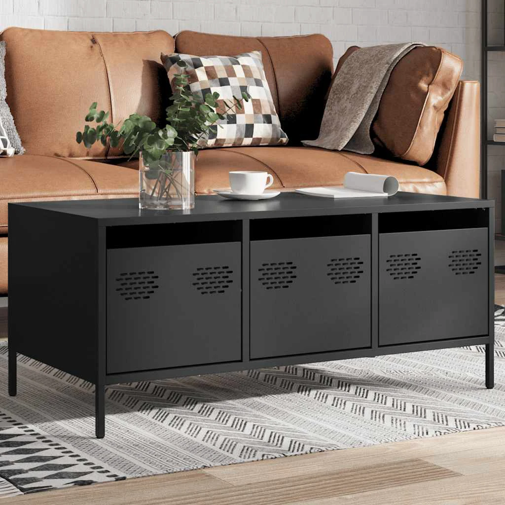 vidaXL VidaXL Coffee Table 101.5x50x43.5 cm Industrial Black Cold-Rolled Steel Living Room - Coffee Table