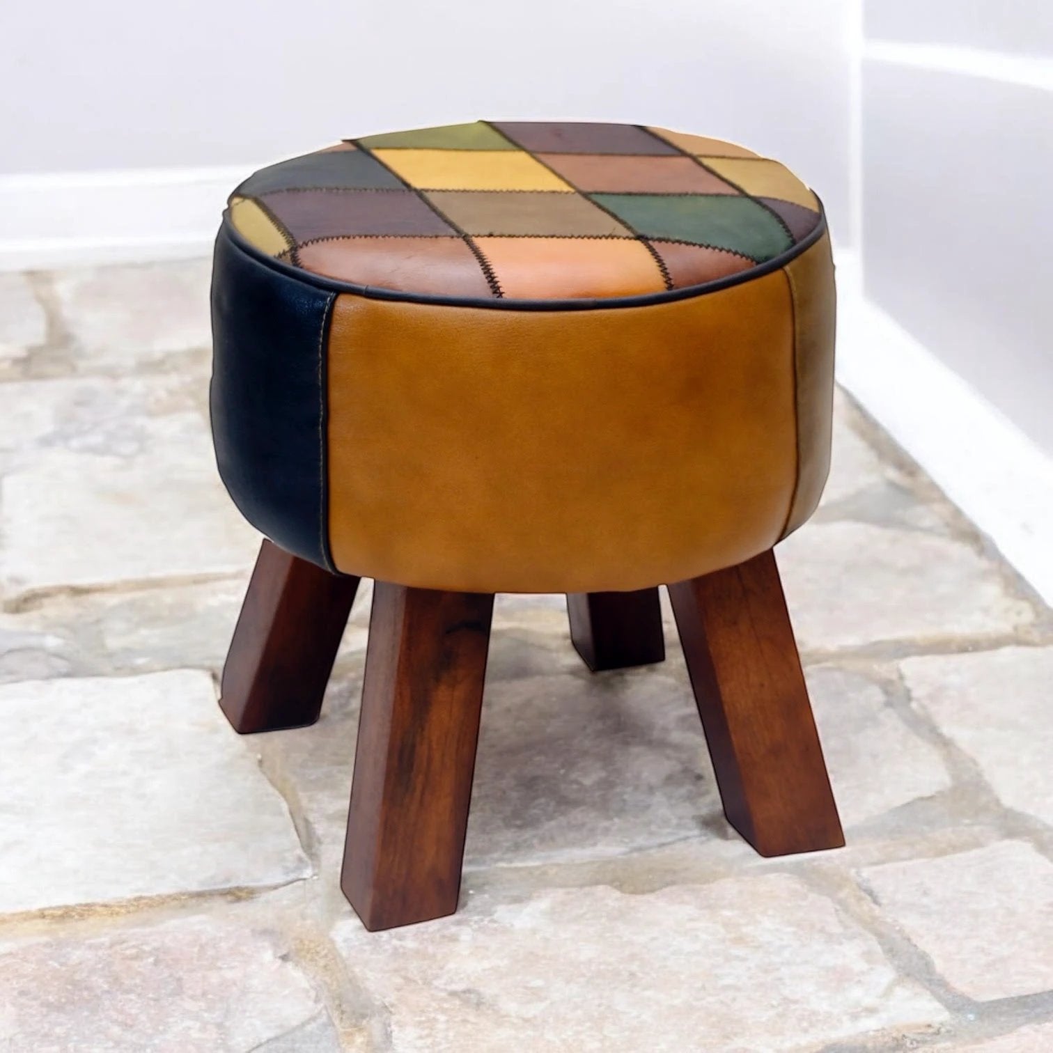 Premium Leather Stool 42cm Harlequin Pattern Home by MSL