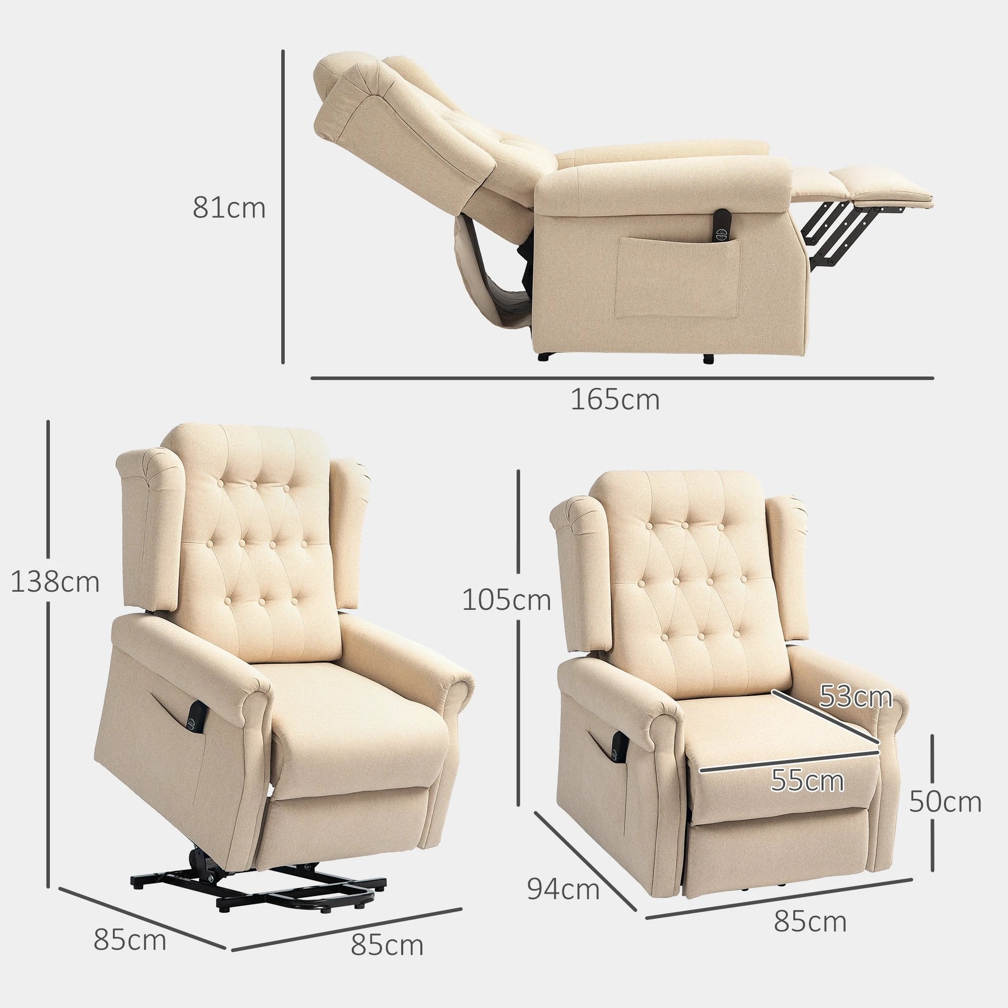 HOMCOM HOMCOM Power Lift Recliner Armchair with Wingback, Button Tufted, Beige - Recliner