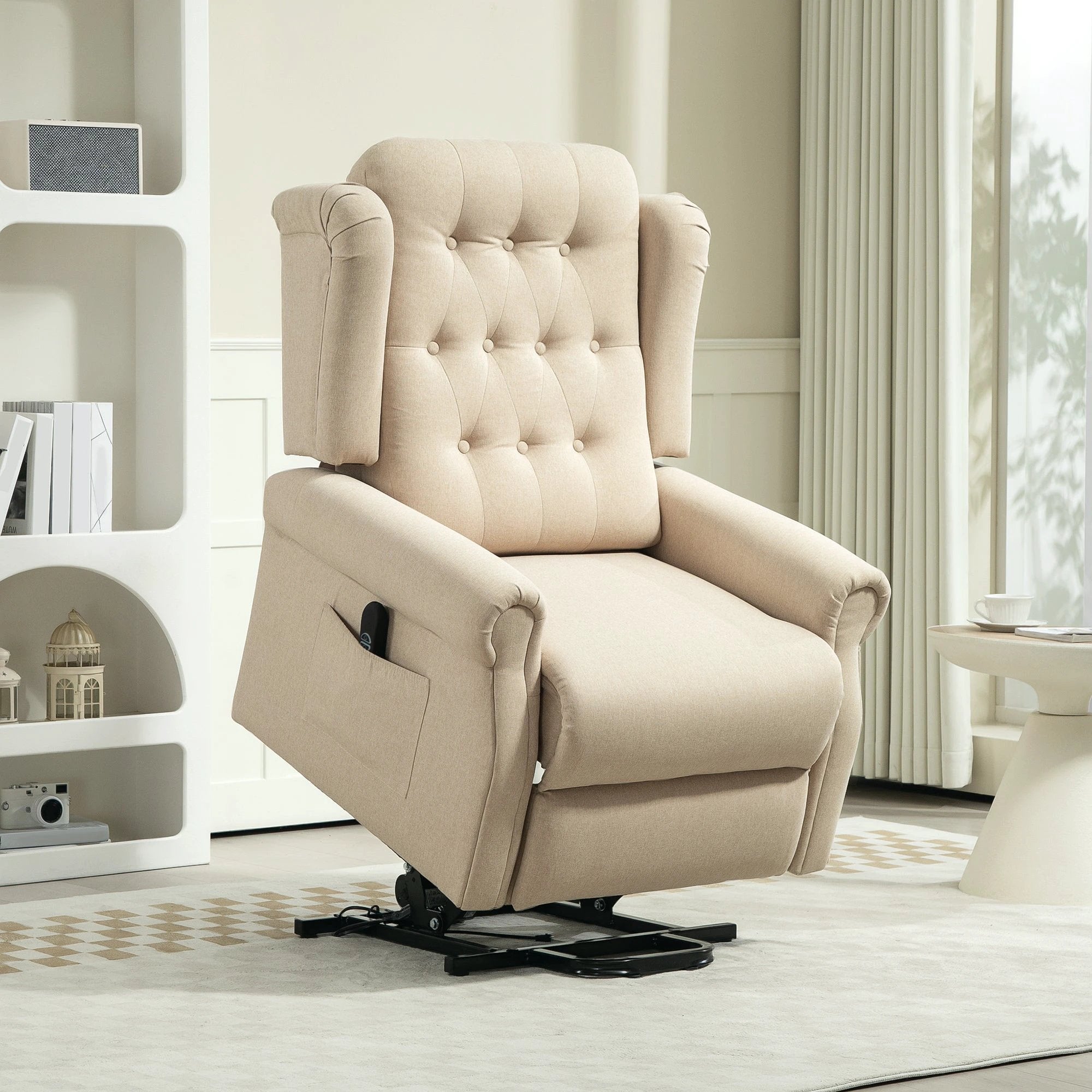 HOMCOM HOMCOM Power Lift Recliner Armchair with Wingback, Button Tufted, Beige - Recliner
