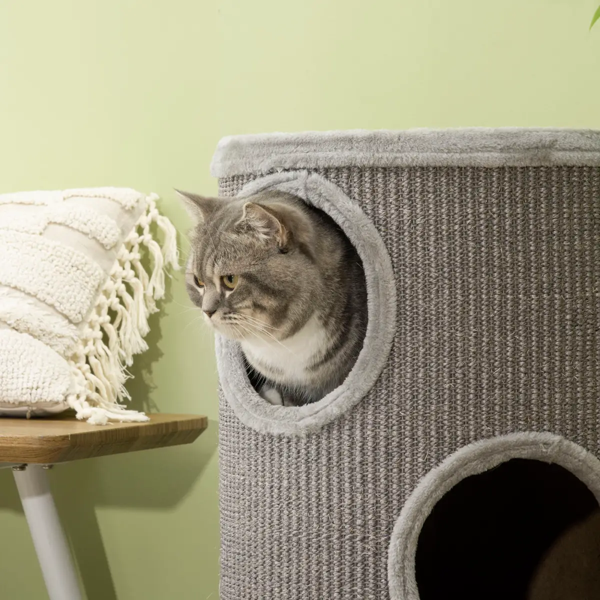 PawHut Cat Barrel Kitten Tree Tower for Indoor Cats, Covered with Sisal, Cosy Platform - Cat Tree