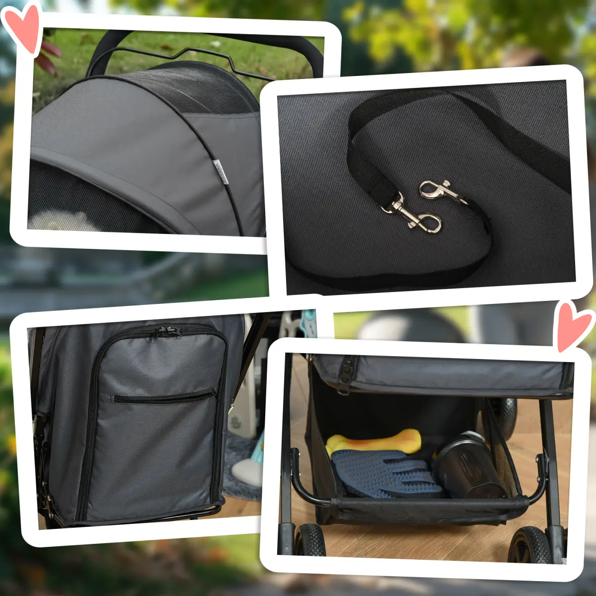 PawHut PawHut Pet Stroller Dog Foldable Travel Carriage with Reversible Handle, Grey - Pet Carrier