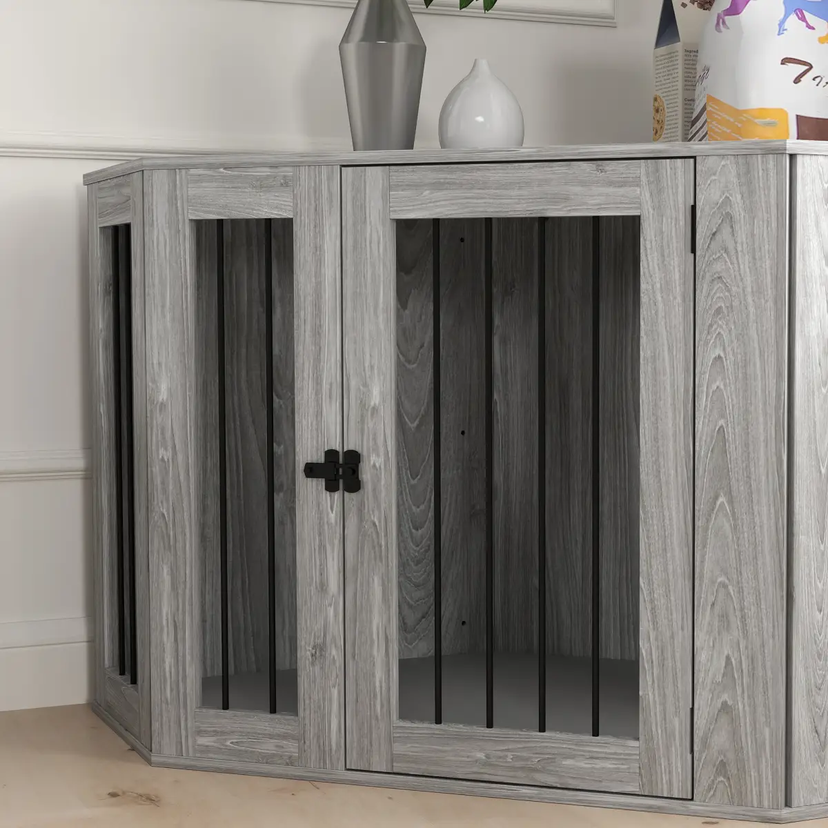 PawHut PawHut Dog Crate Furniture for Large Dogs w/ Cushion, Door - Grey - Dog Crate