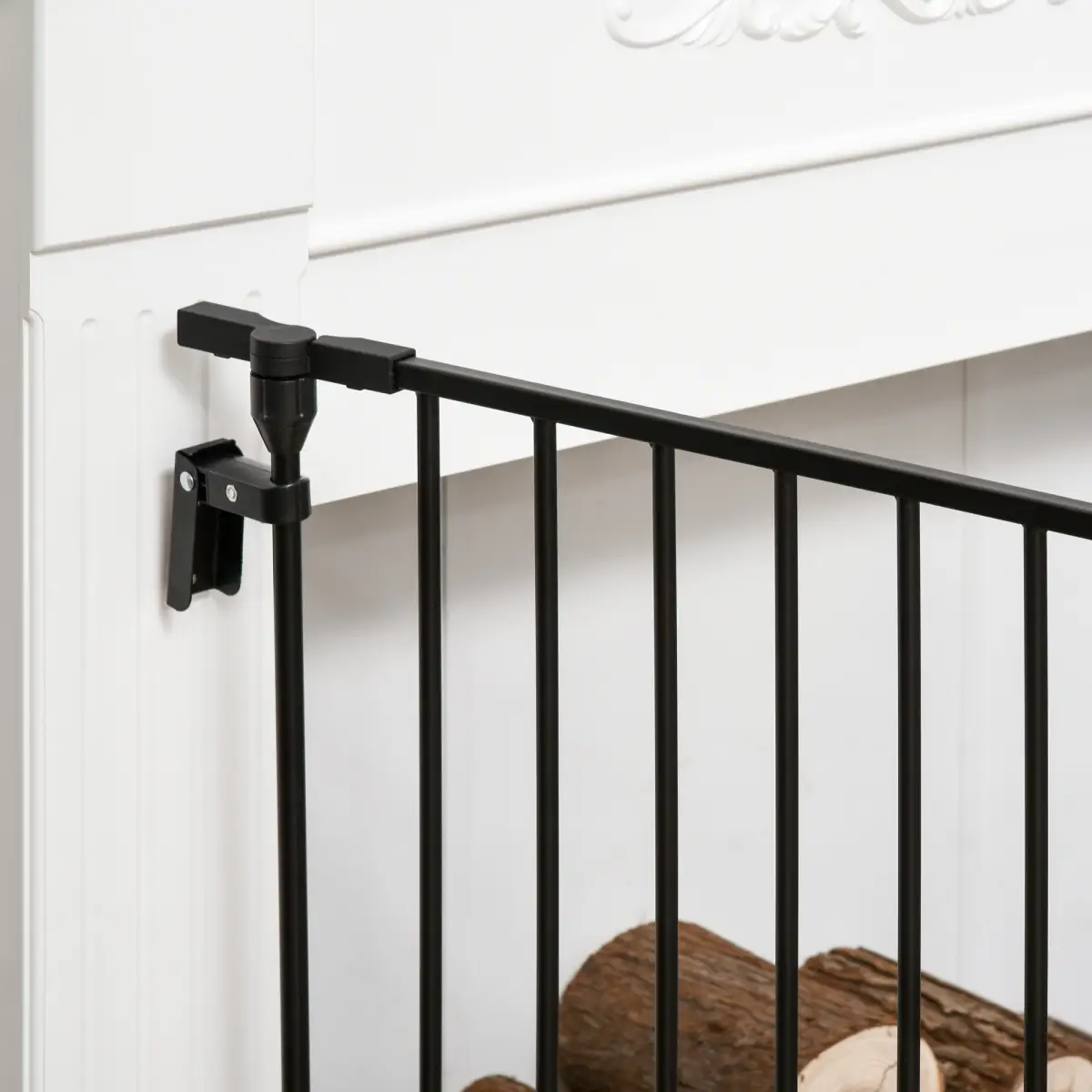 Pawhut Pet Gate 3-Panel Dog Playpen for Indoor Stair Barrier W/ Walk Through Door Black - Pet Gate