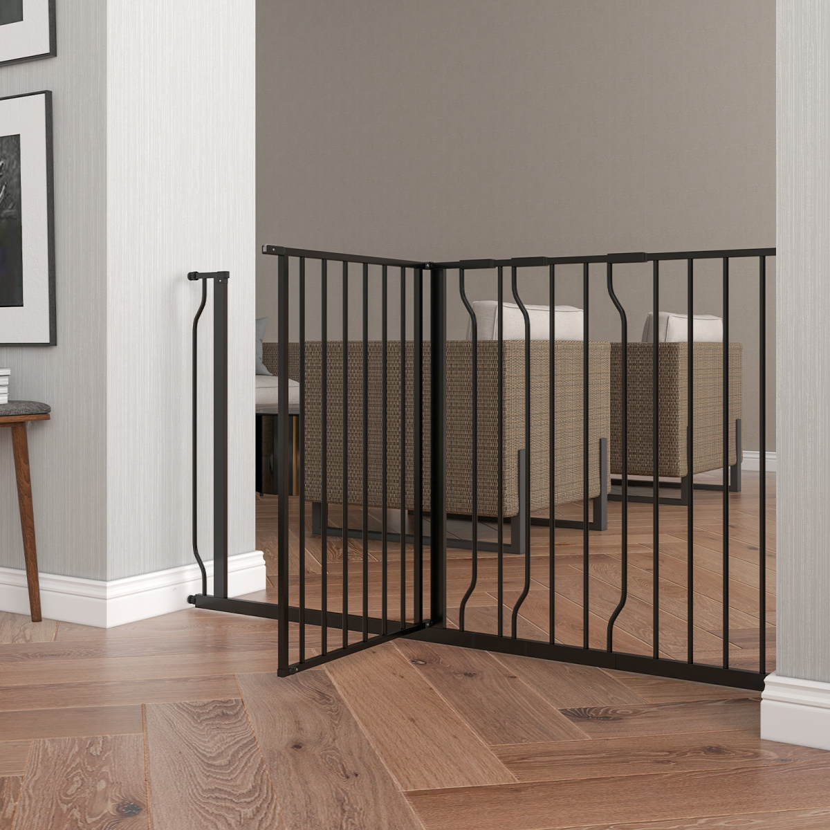 Pet Safety Gate Dog Barrier W/ Door Pressure Fit for Doorways, 75-145W cm, Black - from PawHut