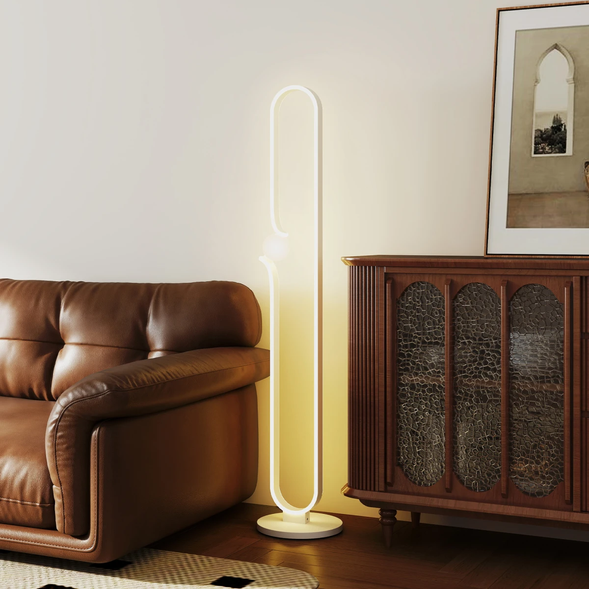 HOMCOM HOMCOM Dimmable LED Floor Lamp with Glass Shade for Cozy Living Rooms - Lamp