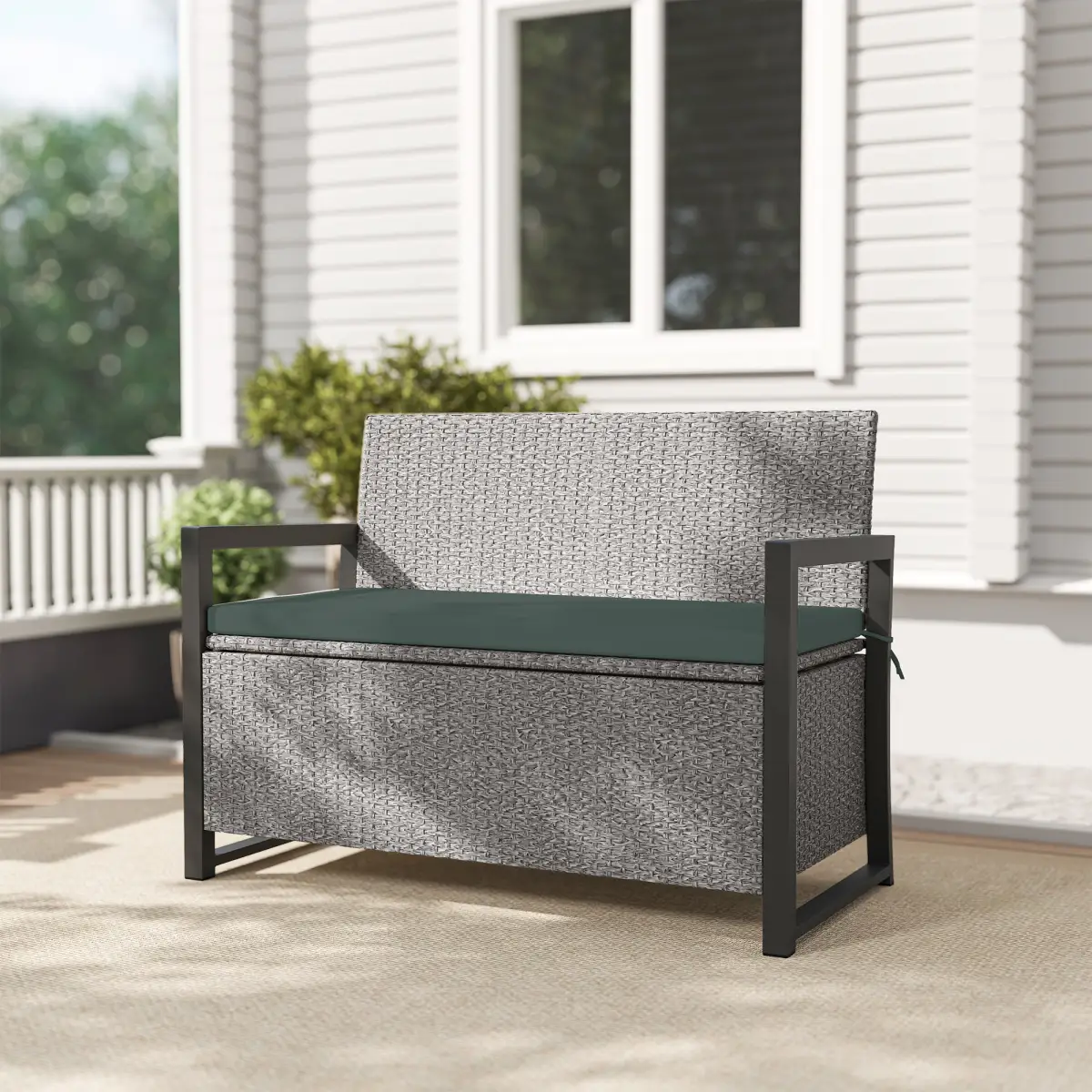 Outsunny Outsunny Rattan Garden Bench with Storage, Inner Bag, 151.5L Outdoor Bench - Garden Chairs