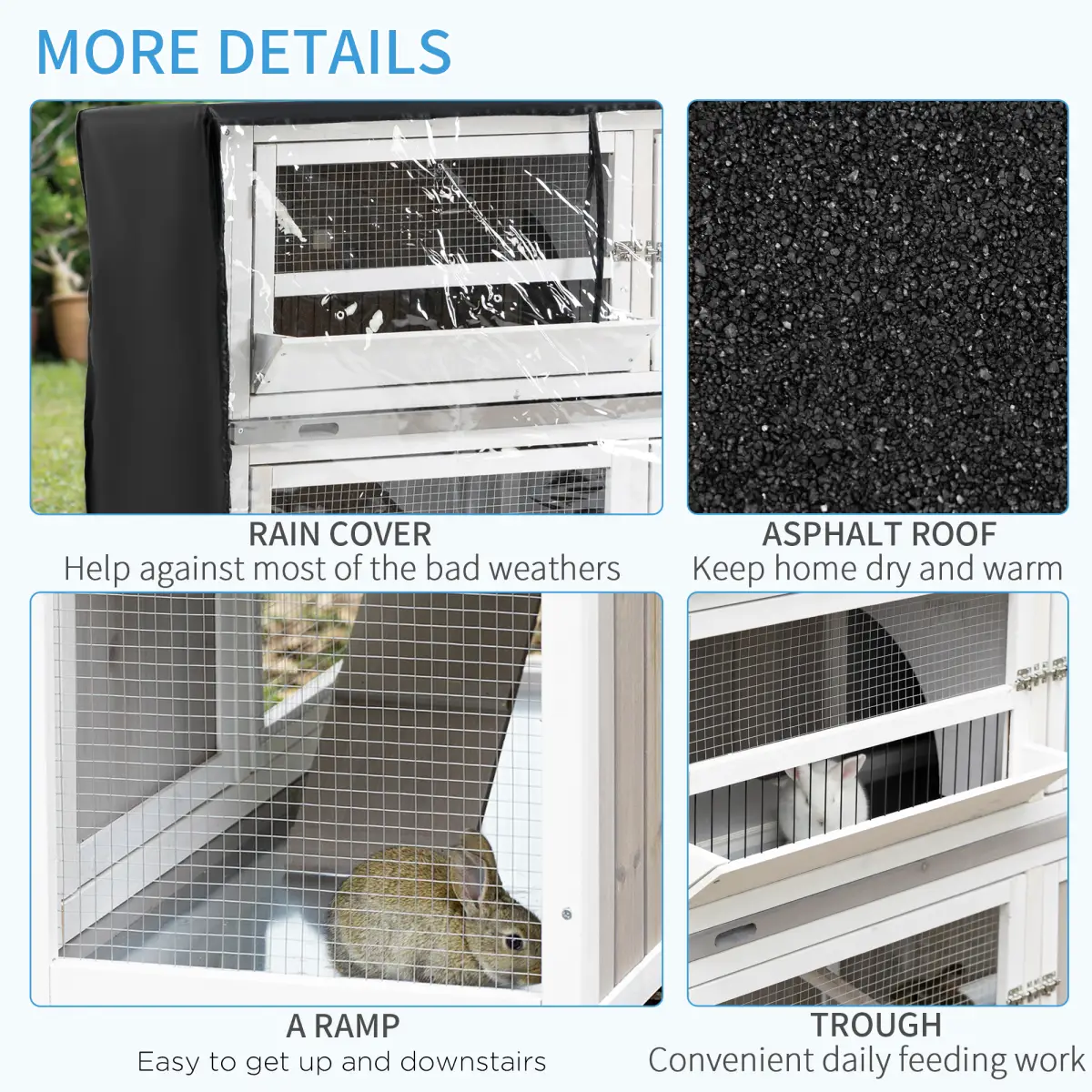Unbranded Two-Tier Wooden Rabbit Hutch w/ Wheels, Trough, Rain Cover, Tray - Grey Pawhut - Rabbit Hutch