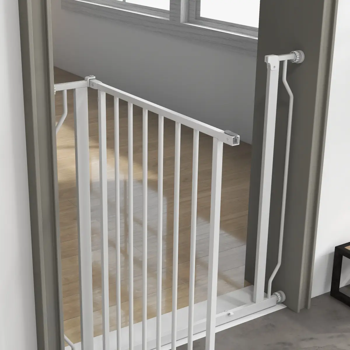 PawHut PawHut Dog Gate Wide Stair Gate w/ Door Pressure Fit, 75-85W cm, White - Pet Gate