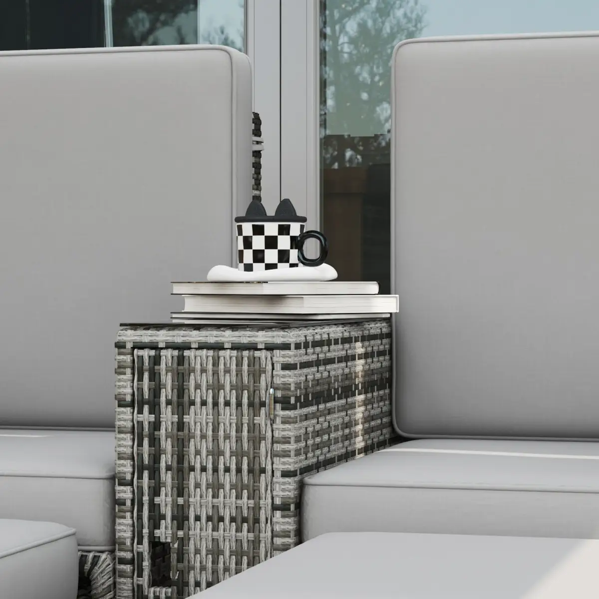 Outsunny Outsunny Recliner Rattan Sun Lounger w/ Storage Tea Table & Footstools, Grey - Sun Lounger