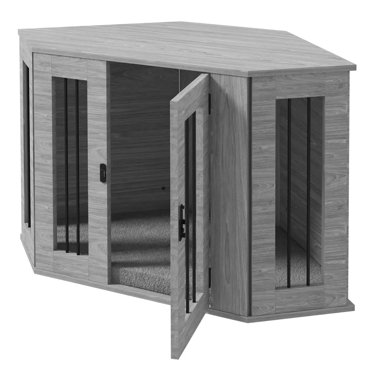 PawHut PawHut Dog Crate Furniture for Medium Dogs w/ Cushion, Large Door - Grey - Dog Crate