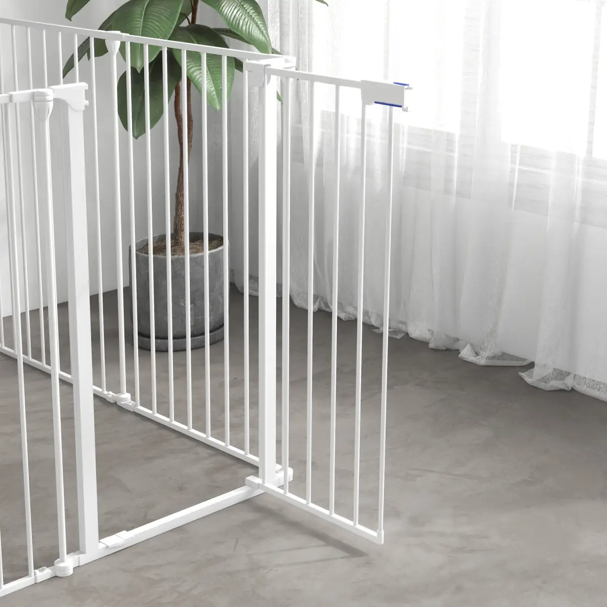 PawHut PawHut 2 in 1 Dog Pen, Safety Pet Gate, 6 Panels, for Medium Dogs, 90Hcm - White - Pet Gate