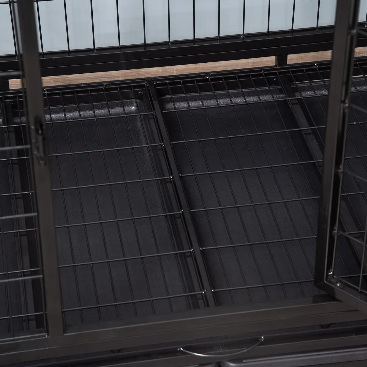 Unbranded Metal Kennel Cage with Wheels and Crate Tray for Pet Dog Large Black Pawhut - Dog Kennel