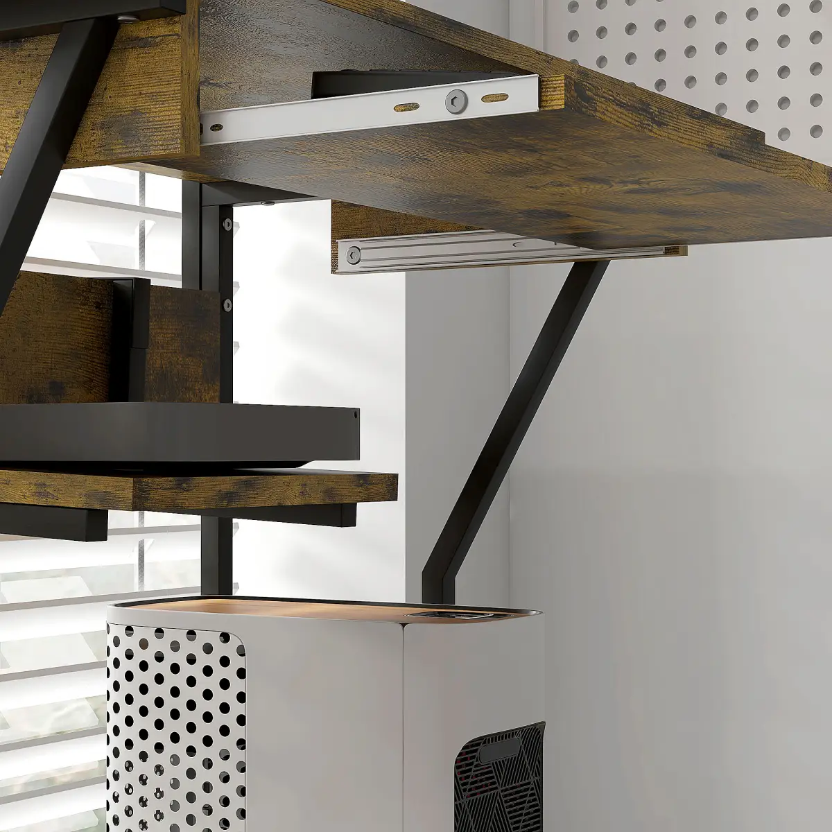 HOMCOM HOMCOM Rolling Computer Desk with Keyboard Tray Storage Shelves Rustic Brown - Desk