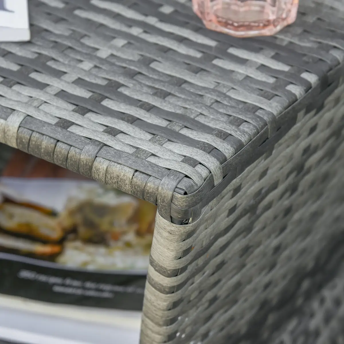Outsunny Outsunny Rattan Wicker Tea Coffee Table w/ Umbrella Hole and Storage Space Grey - Garden Table