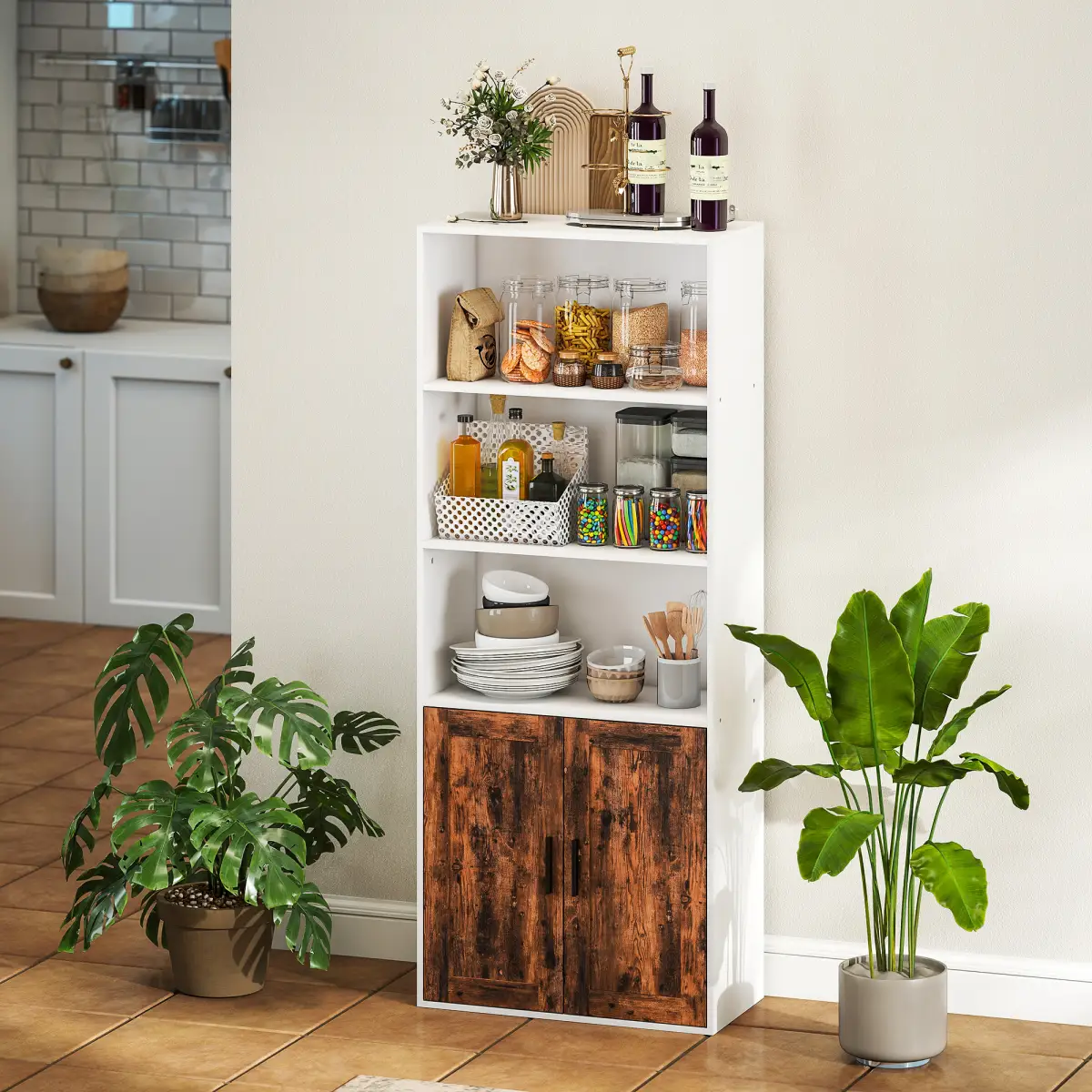 HOMCOM HOMCOM 5-Tier Bookcase, Tall Bookshelf with Adjustable Shelf, Rustic Brown - Bookcase