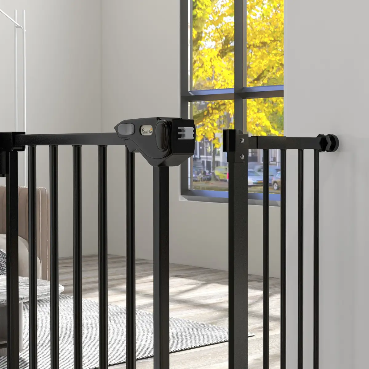 PawHut PawHut Adjustable Safety Gate w/ 1 Extensions and Four Adjustable Screws, Black - Pet Gate