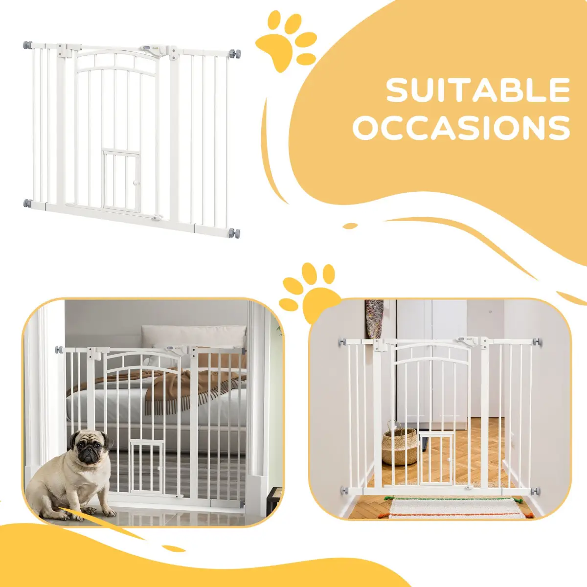 PawHut PawHut Pressure Fit Safety Gate, Dog Gate w/ Small Cat Door, 74-100cm Openings - Pet Gate