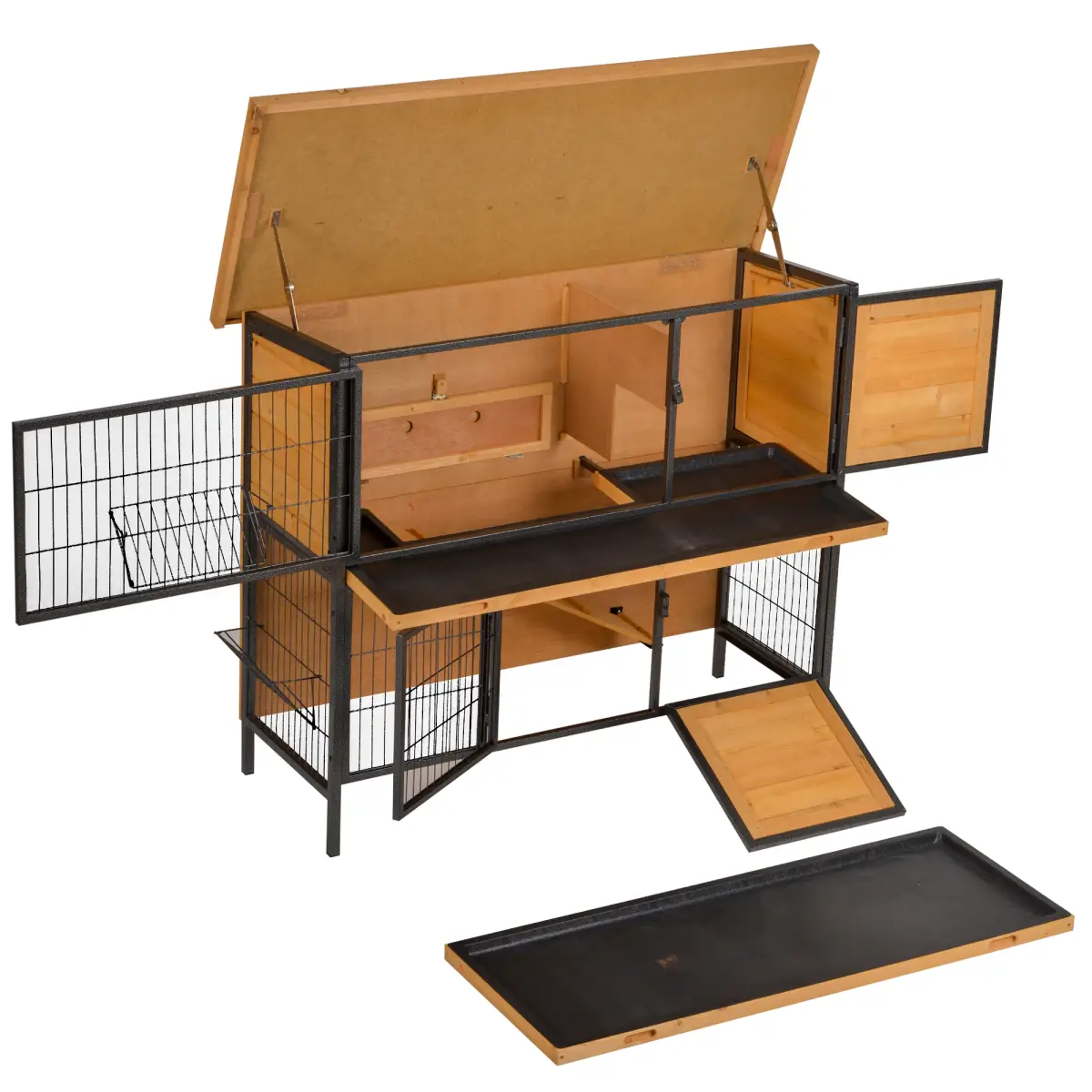 Pawhut Wooden Metal Rabbit Hutch Pet House Bunny w/ Slide-Out Tray Outdoor Light Yellow - Rabbit Hutch