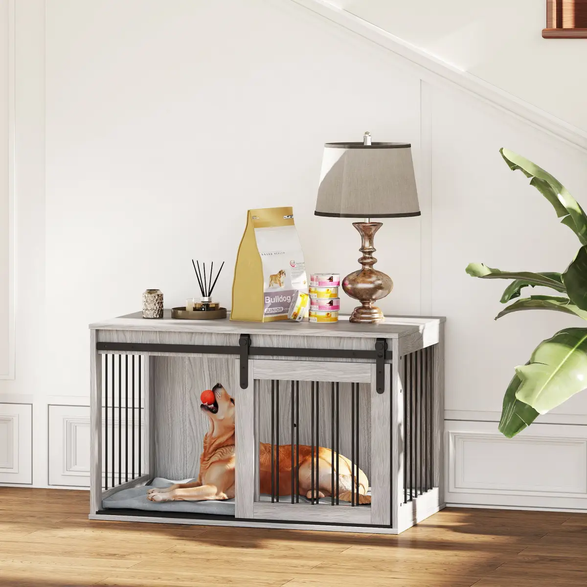 PawHut PawHut Dog Crate Furniture with Removable Cushion for Large Dogs - Grey - Dog Crate