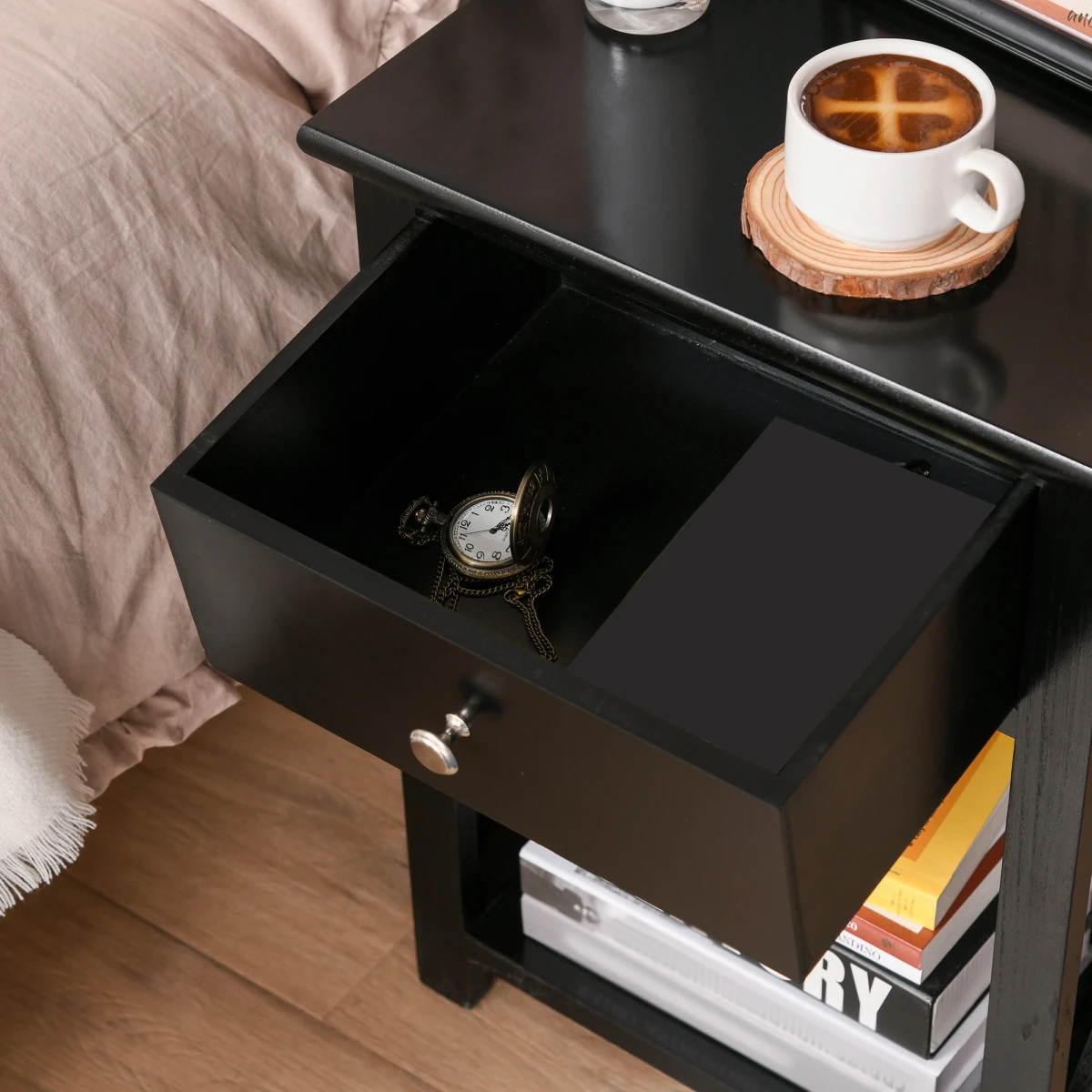 Premium Side Table 2 Tier Drawer For Living Room by HOMCOM