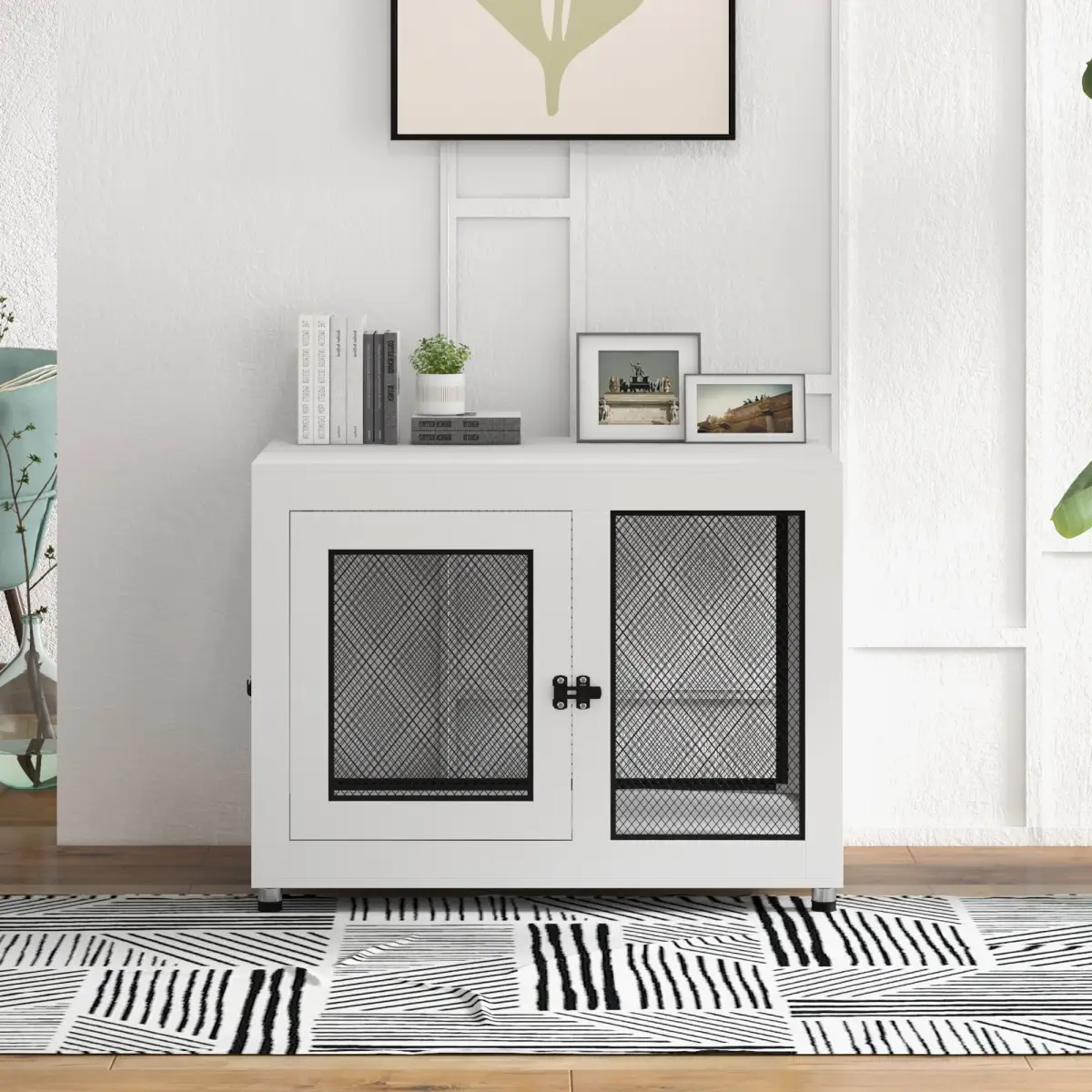 PawHut Dog Kennel Furniture End Table w/ Two Doors, Soft Cushion for Large, Medium Dogs - Dog Kennel