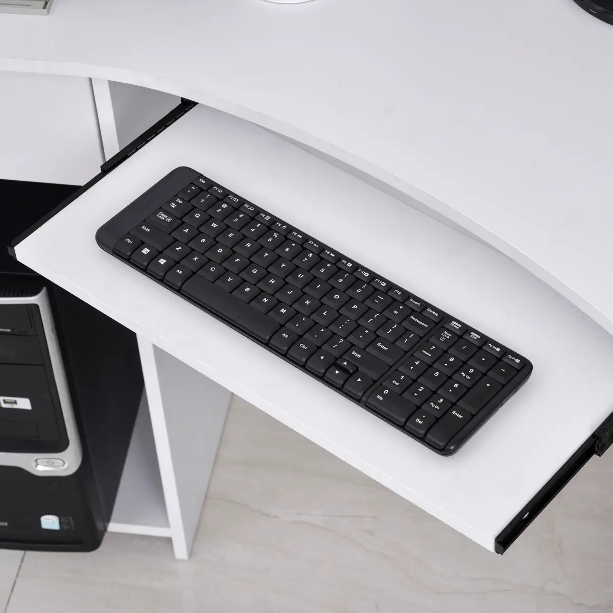 Unbranded L-Shaped Corner Computer Desk w/ 2 Shelves Worktop Keyboard Tray White - Desk