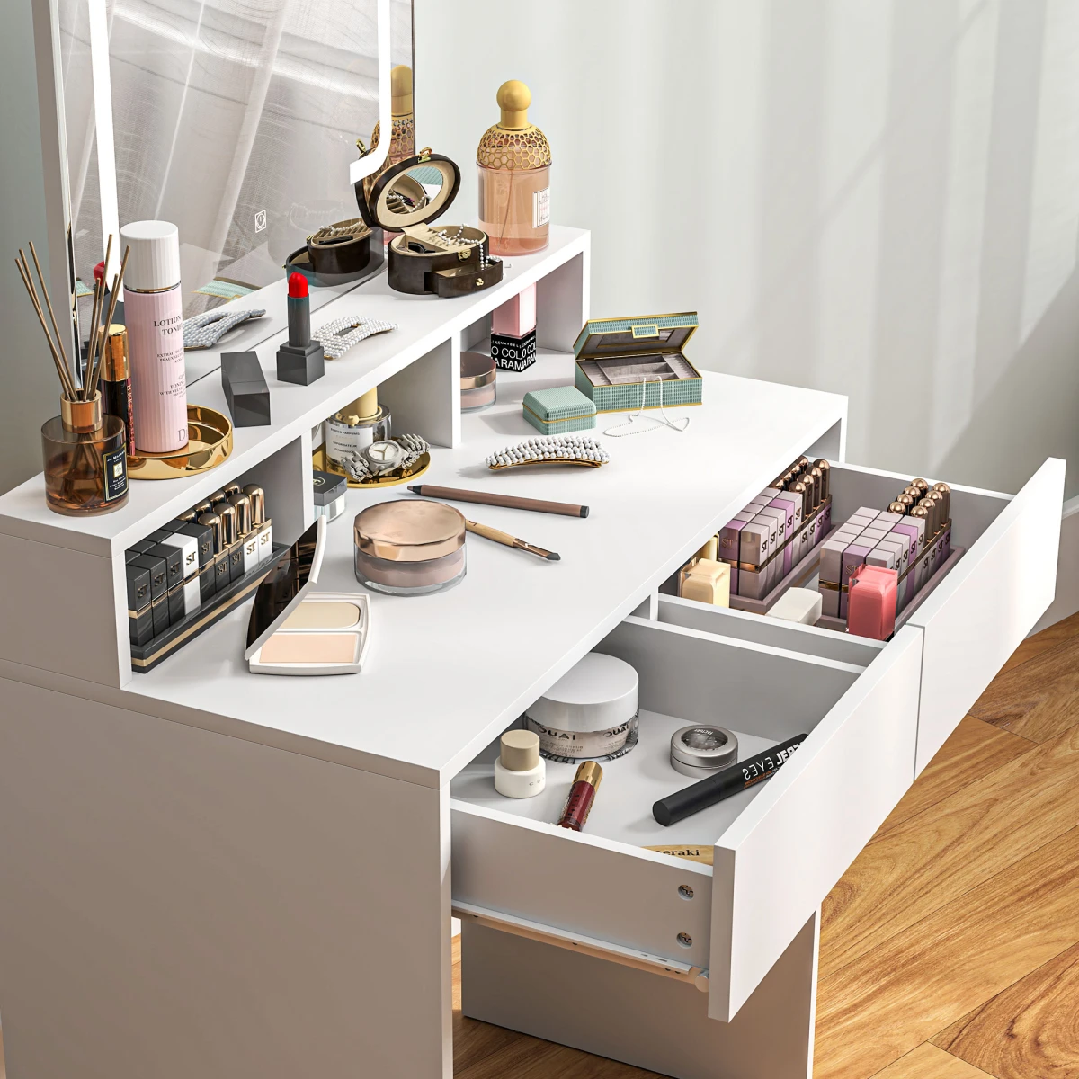 HOMCOM HOMCOM Dressing Table Mirror LED Lights Bedroom - Bedside Table