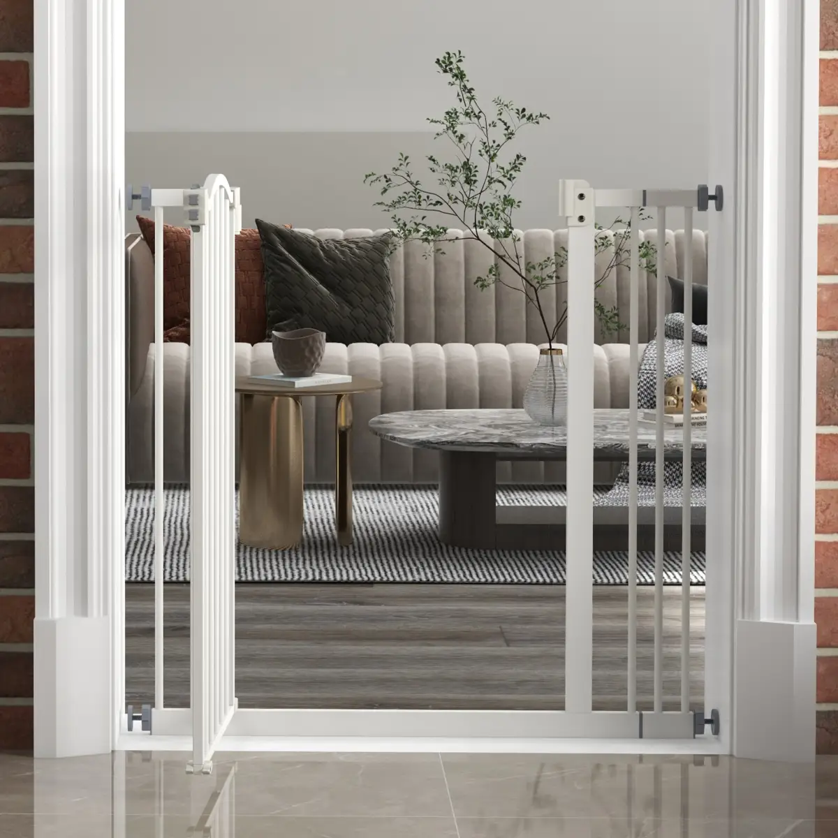 PawHut PawHut 74-87cm Adjustable Metal Pet Gate Safety Barrier w/ Auto-Close White - Pet Gate