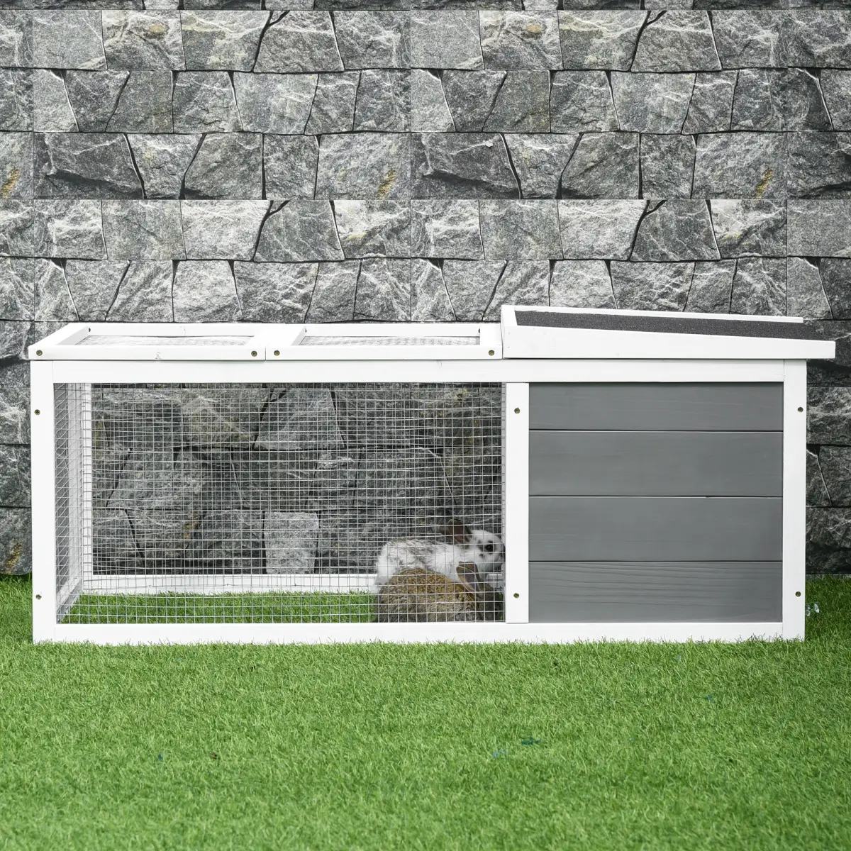 Pawhut Rabbit Hutch Small Animal Cage Pet Run Cover, with Water-resistant Asphalt Roof - Rabbit Hutch