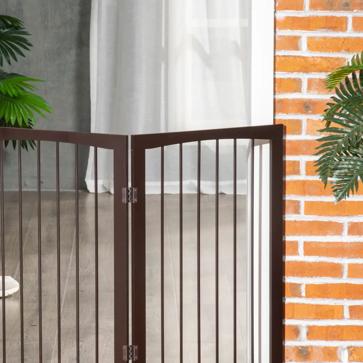 Pawhut Folding Pet Gate Dog Fence Child Safety Indoor Durable Free Standing Pine Wood - Pet Gate
