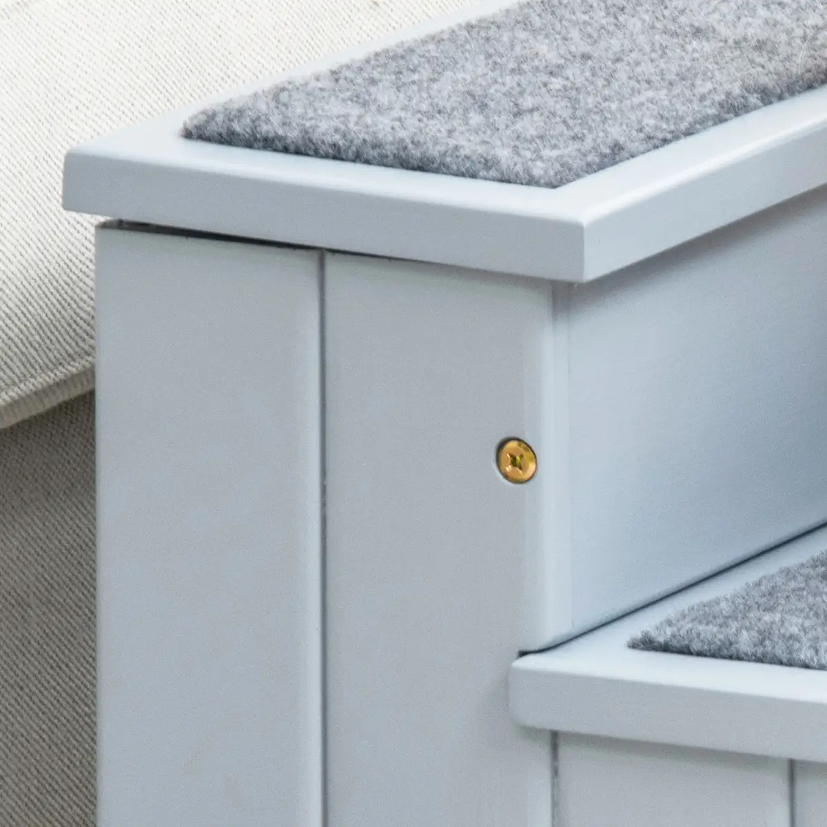 Unbranded 3 Step Wooden Dog Steps Pet Stairs Cat Ladder for Bed with Storage Grey Pawhut - Dog Steps