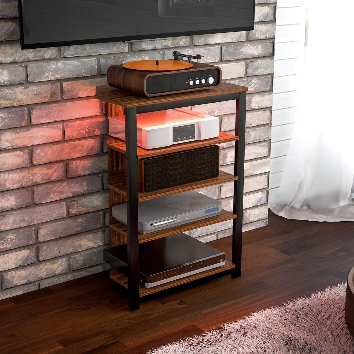 HOMCOM HOMCOM TV Stand 4 Tier Shelves RGB LED Light For 29 Inch TV - TV Unit