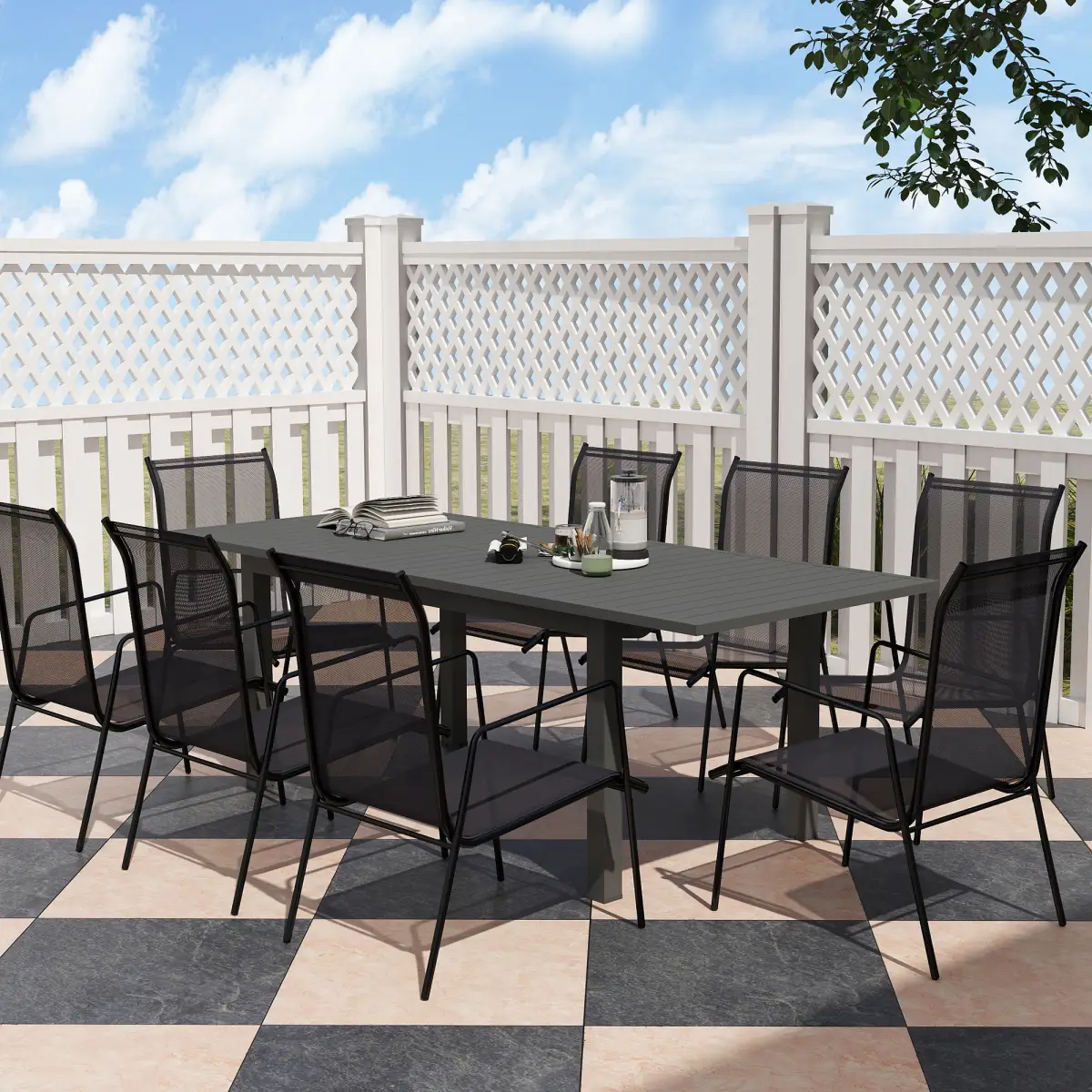 Outsunny Outsunny Extending Garden Table with Slatted Top, 160/220 x 90 x 73 cm, Grey - Garden Table