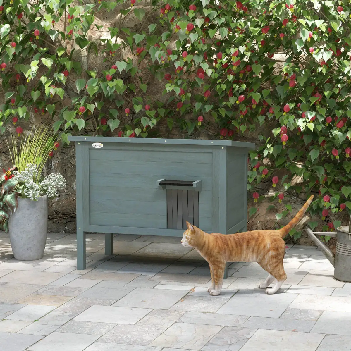 PawHut PawHut Outdoor Feral Cat House Insulated w/ Openable Roof - Charcoal Grey - Cat House