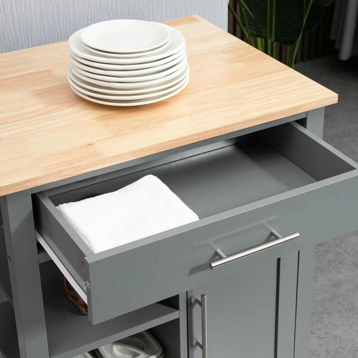 Kitchen Trolley Utility Cart on Wheels with Open Shelf & Storage Drawer Grey - from HOMCOM