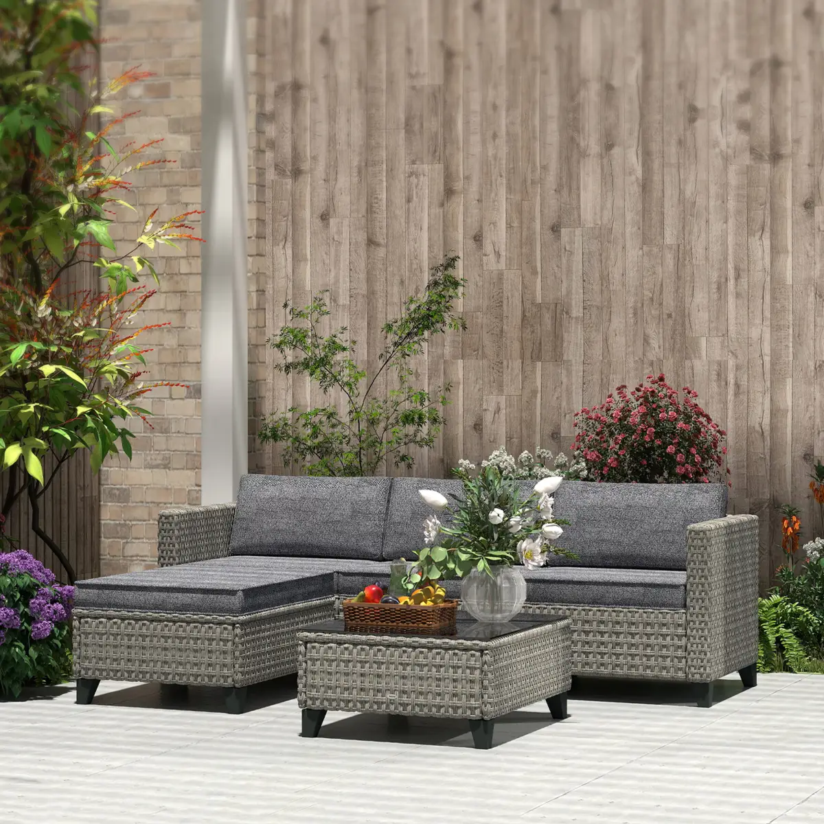 Outsunny Outsunny 5 PCs Rattan Garden Furniture Set with Glass Coffee Table Dark Grey - Garden Set