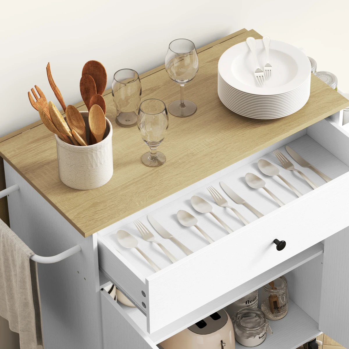 HOMCOM Homcom Compact Kitchen Island Drop Leaf White Oak for Home - Dining Table