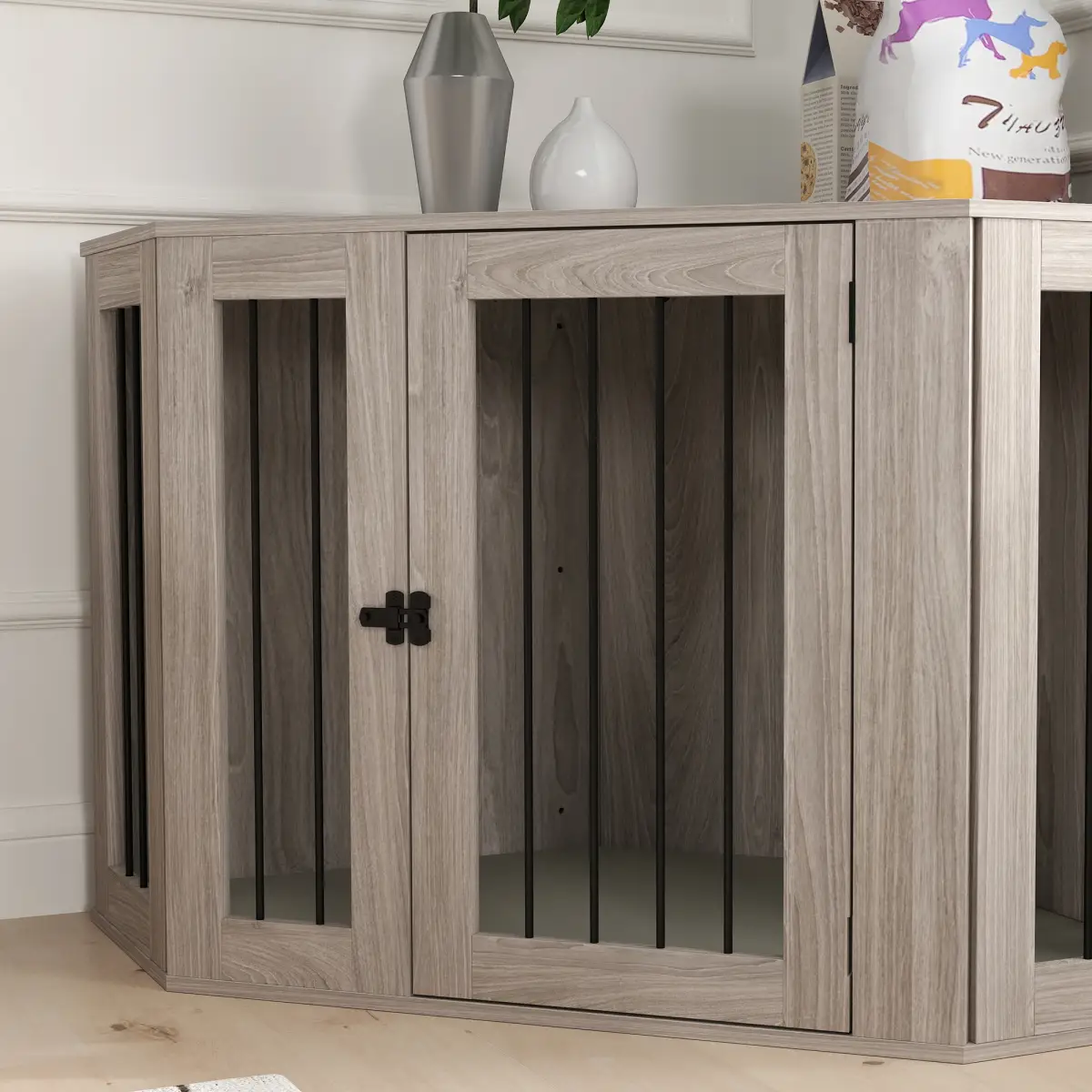 PawHut PawHut Dog Crate Furniture for Large Dogs w/ Cushion, Door - Walnut Brown - Dog Crate