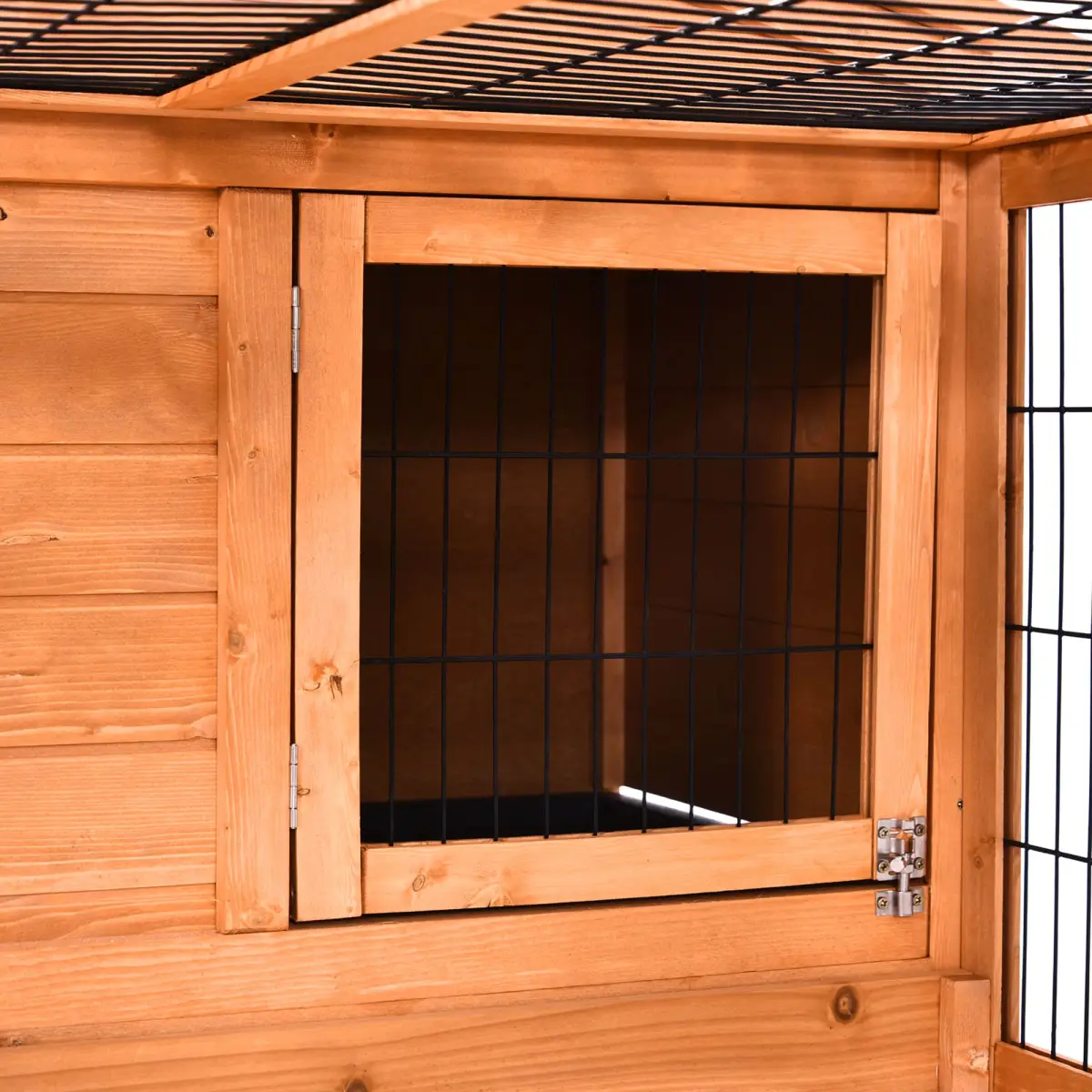 PawHut Wooden Rabbit Hutch Detachable Pet House with Openable Run & Roof - Rabbit Hutch