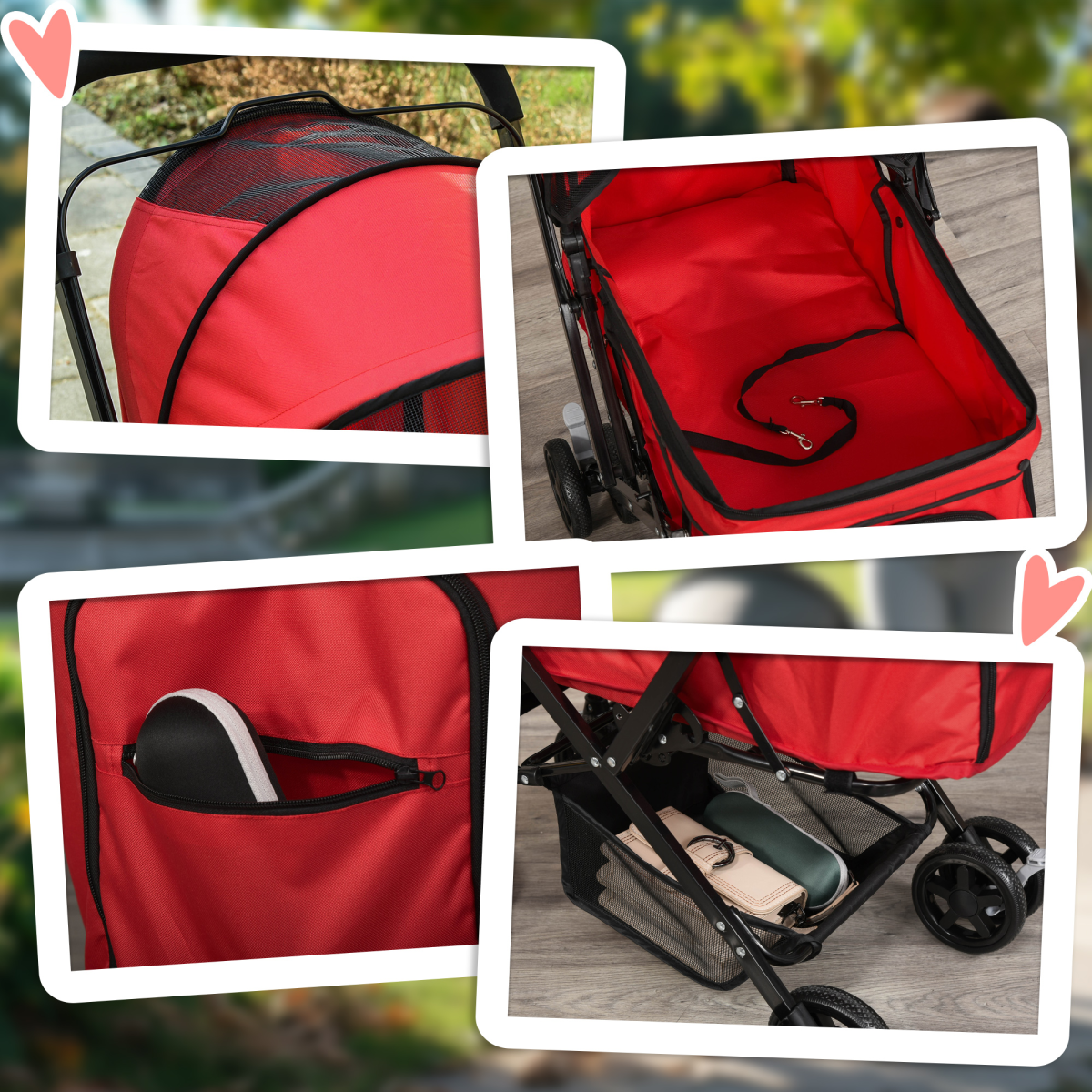 Pet Stroller Foldable Travel Dog Cat Carriage w/ Reversible Handle Brake Basket - from Unbranded