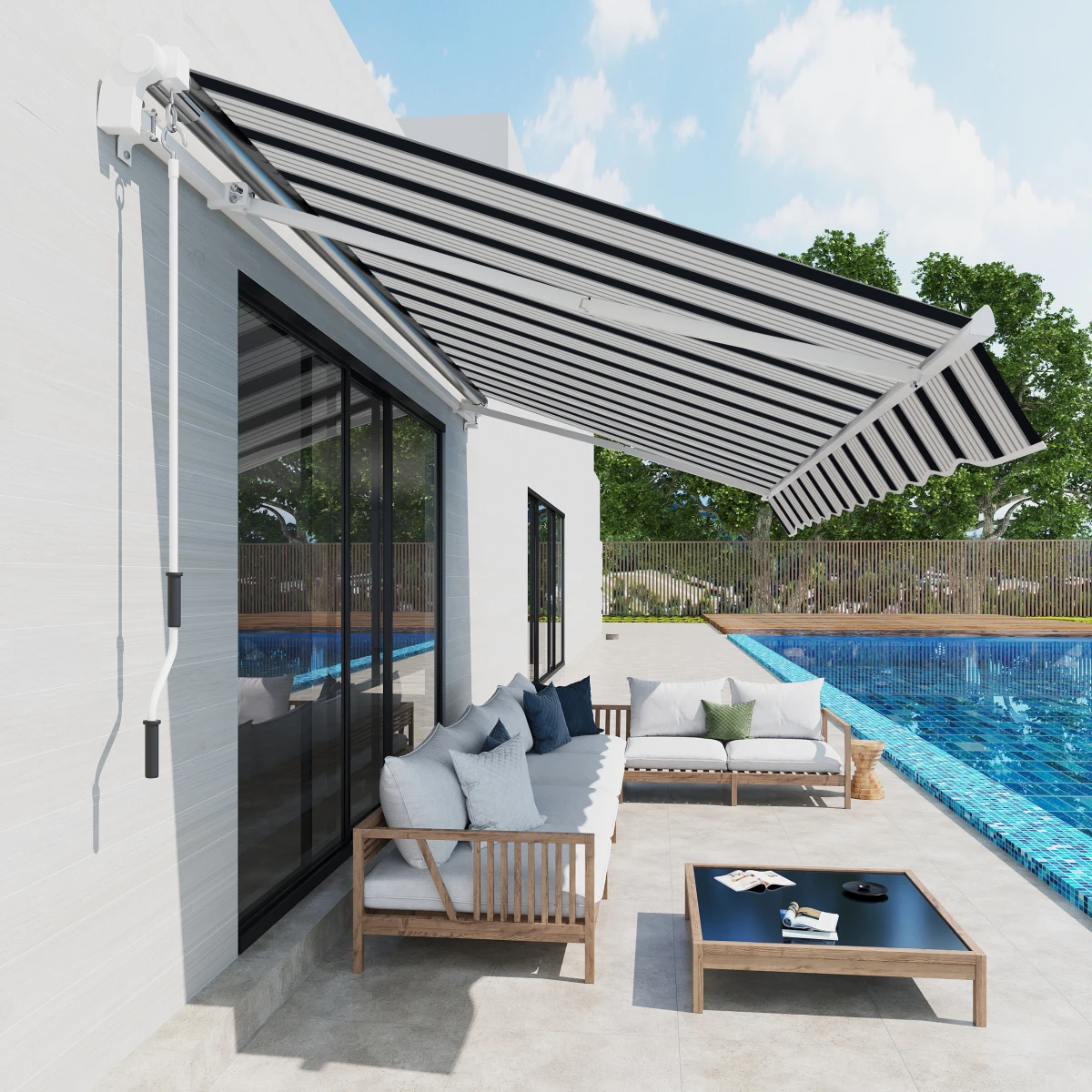 Outsunny Manual Retractable Awning 4x3m With Chain Drive And Crank For Patio Shade by Outsunny