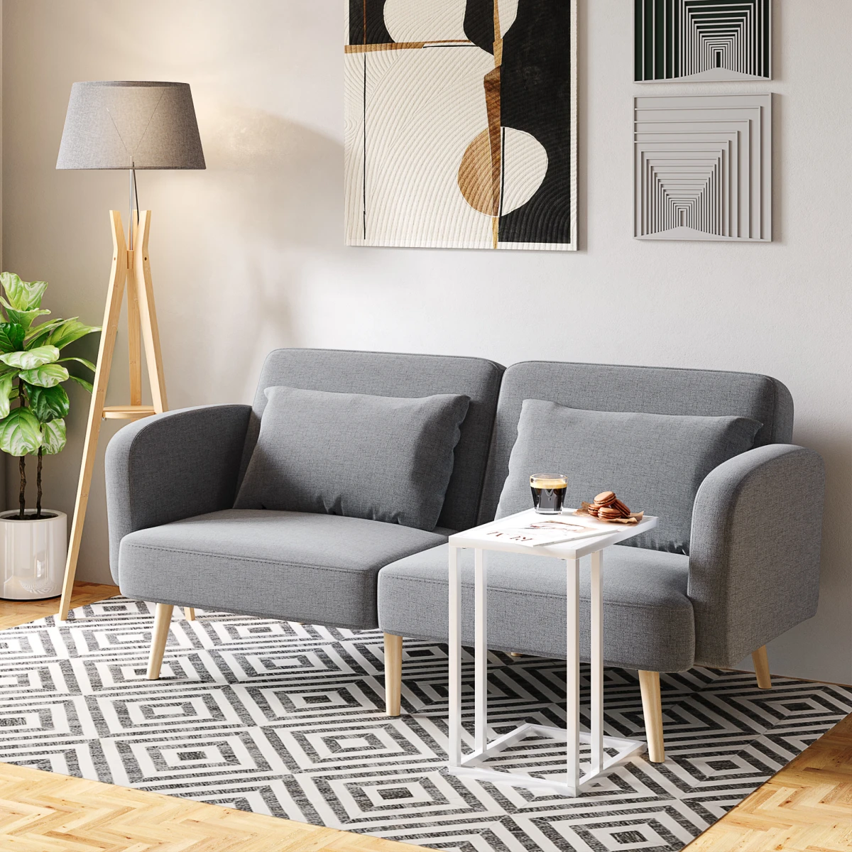 HOMCOM Tripod Floor Lamp 156cm with Fabric Shade for Modern Living Rooms - Lamp